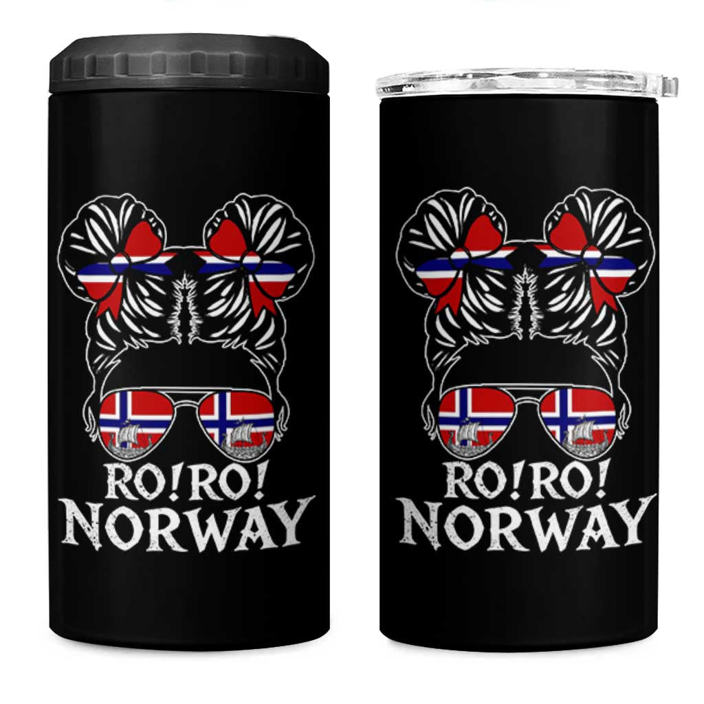 Ro Ro Norwegian Viking Ship Messy Bun Girl 4 in 1 Can Cooler Tumbler