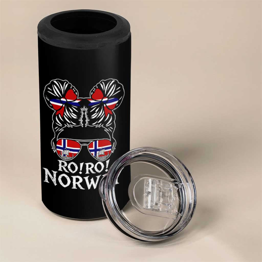 Ro Ro Norwegian Viking Ship Messy Bun Girl 4 in 1 Can Cooler Tumbler