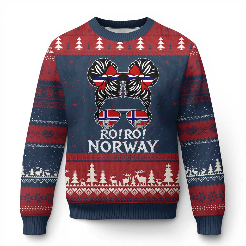 Ro Ro Norwegian Viking Ship Messy Bun Girl Ugly Christmas Sweater