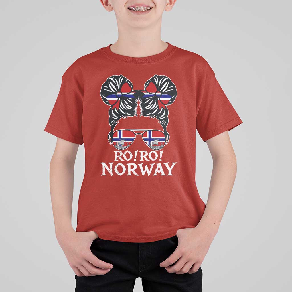 Ro Ro Norwegian Viking Ship Messy Bun Girl T Shirt For Kid