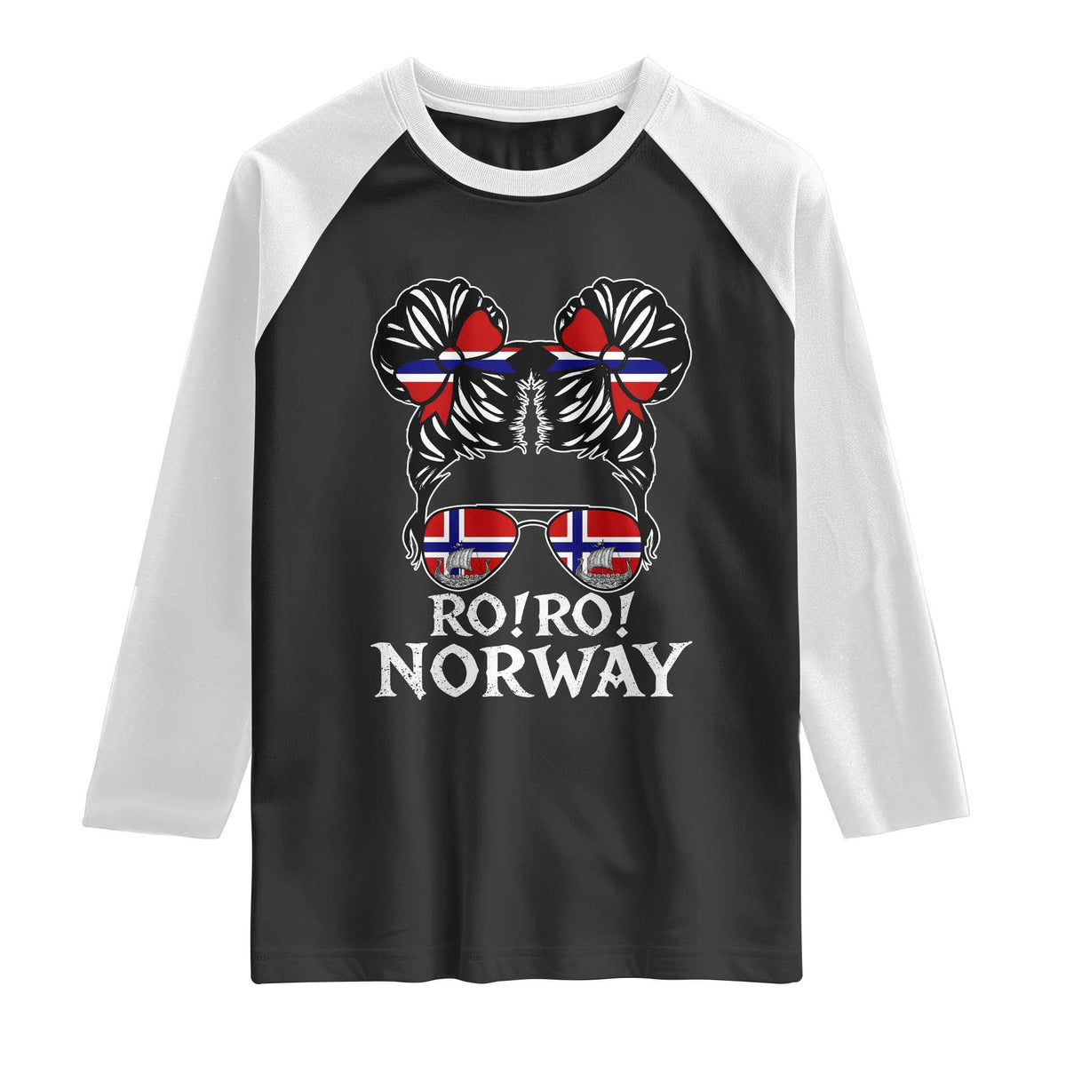 Ro Ro Norwegian Viking Ship Messy Bun Girl Raglan Shirt