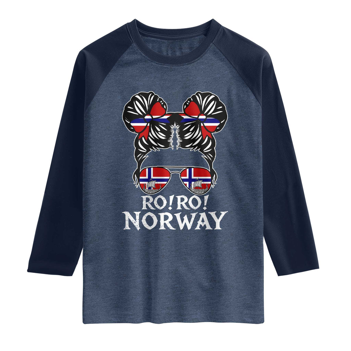Ro Ro Norwegian Viking Ship Messy Bun Girl Raglan Shirt