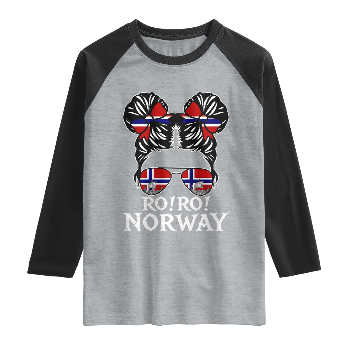 Ro Ro Norwegian Viking Ship Messy Bun Girl Raglan Shirt