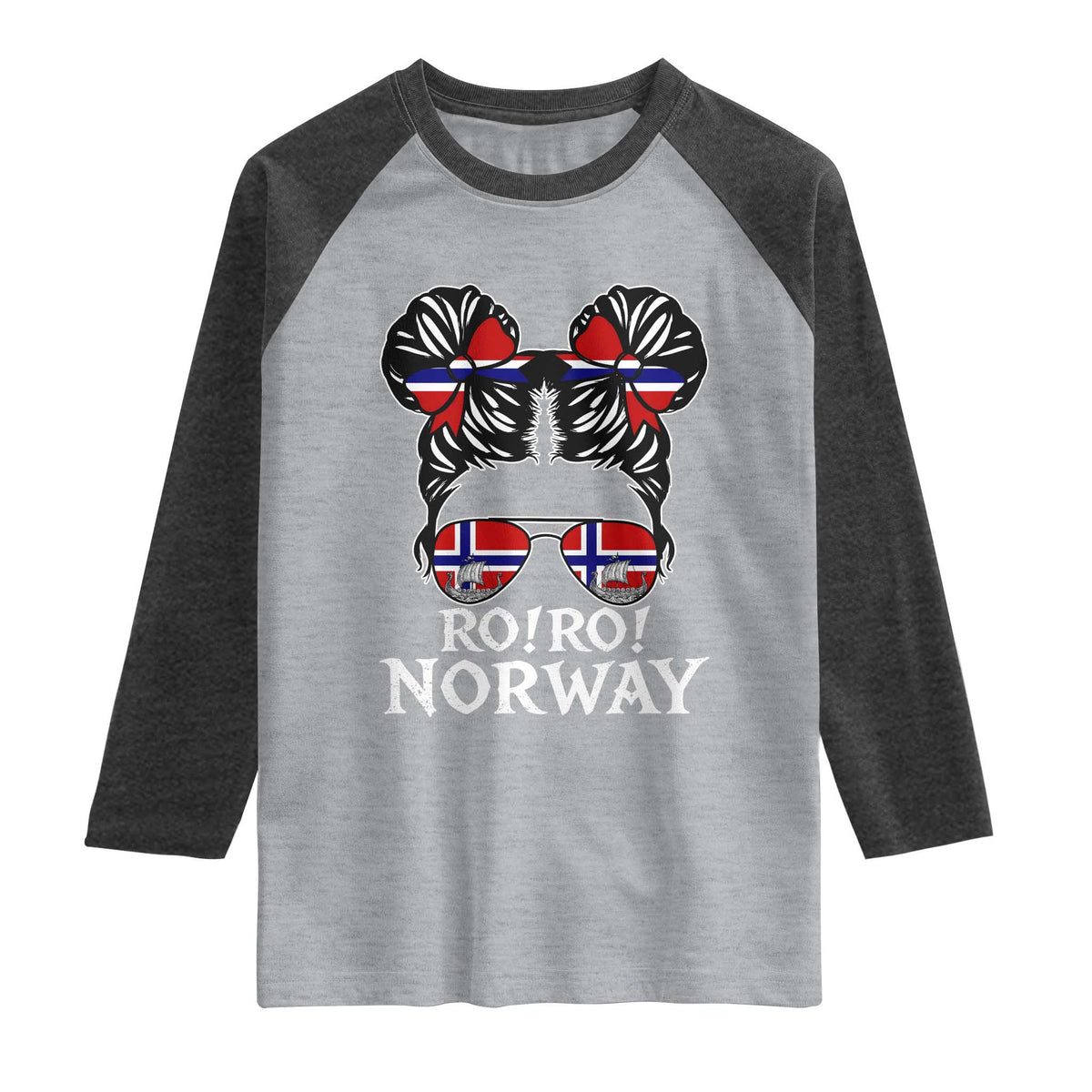 Ro Ro Norwegian Viking Ship Messy Bun Girl Raglan Shirt