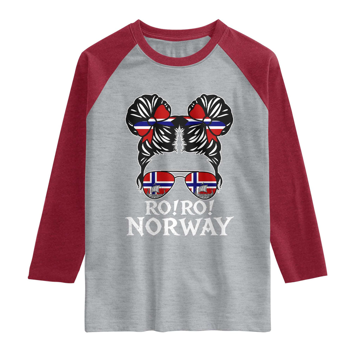 Ro Ro Norwegian Viking Ship Messy Bun Girl Raglan Shirt