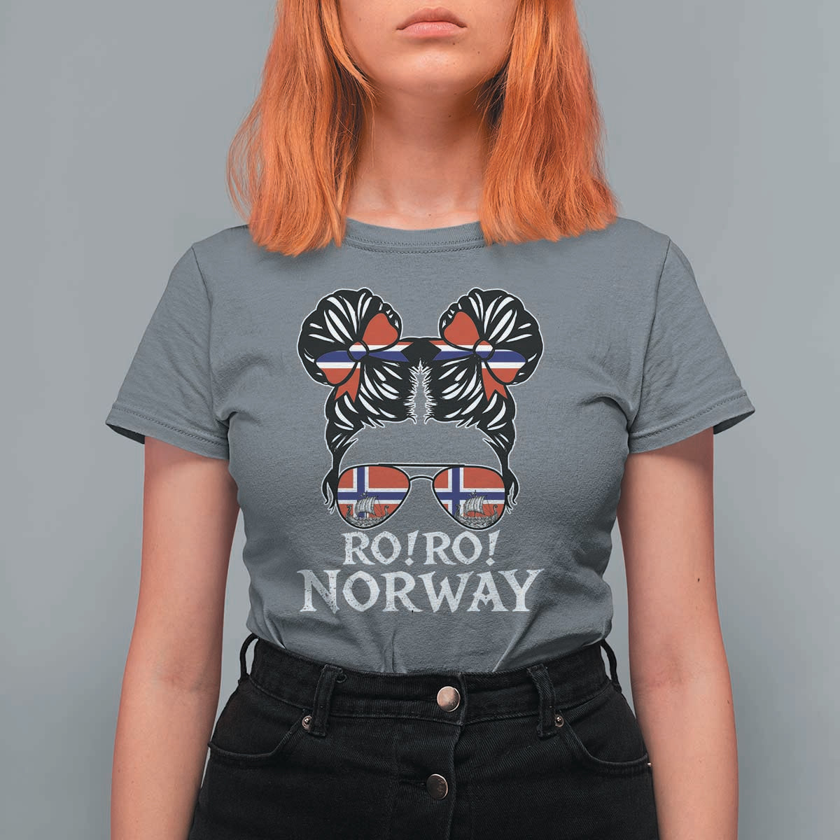 Ro Ro Norwegian Viking Ship Messy Bun Girl T Shirt For Women