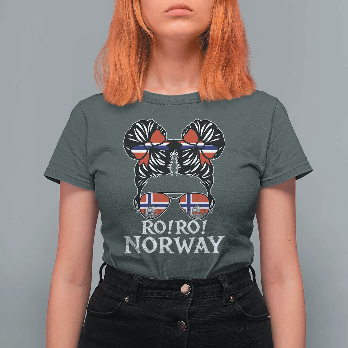 Ro Ro Norwegian Viking Ship Messy Bun Girl T Shirt For Women