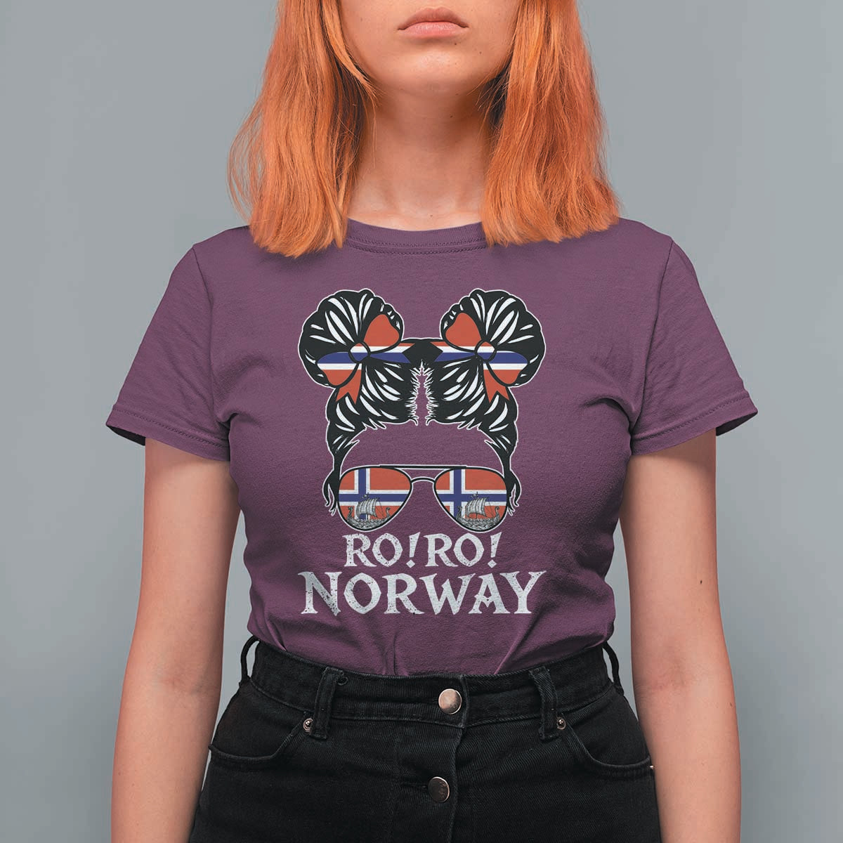 Ro Ro Norwegian Viking Ship Messy Bun Girl T Shirt For Women