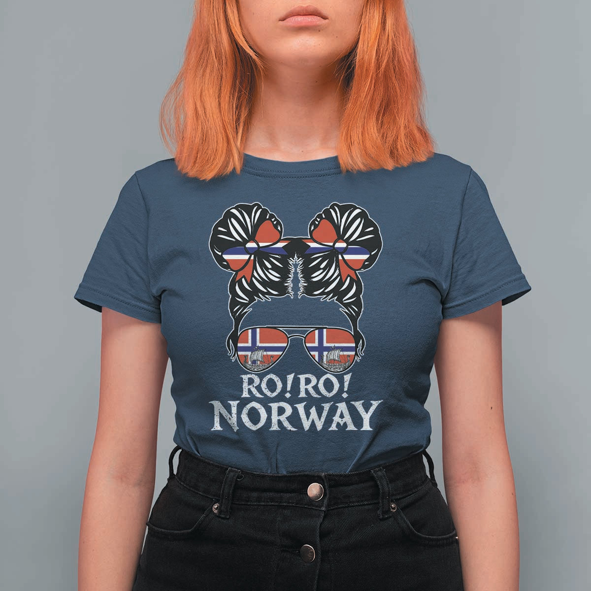 Ro Ro Norwegian Viking Ship Messy Bun Girl T Shirt For Women
