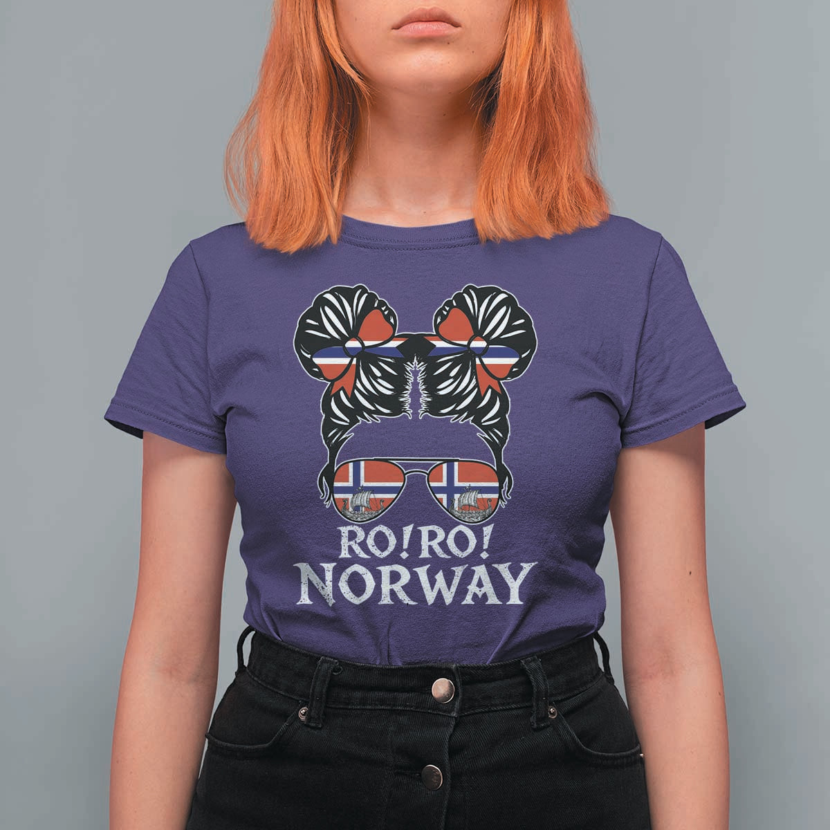 Ro Ro Norwegian Viking Ship Messy Bun Girl T Shirt For Women
