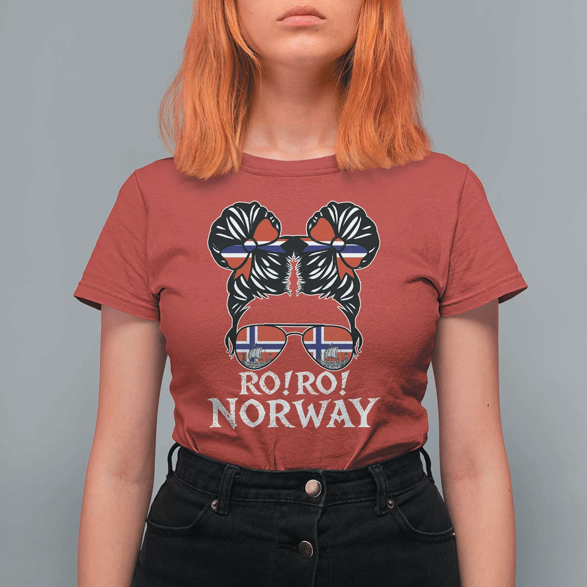 Ro Ro Norwegian Viking Ship Messy Bun Girl T Shirt For Women