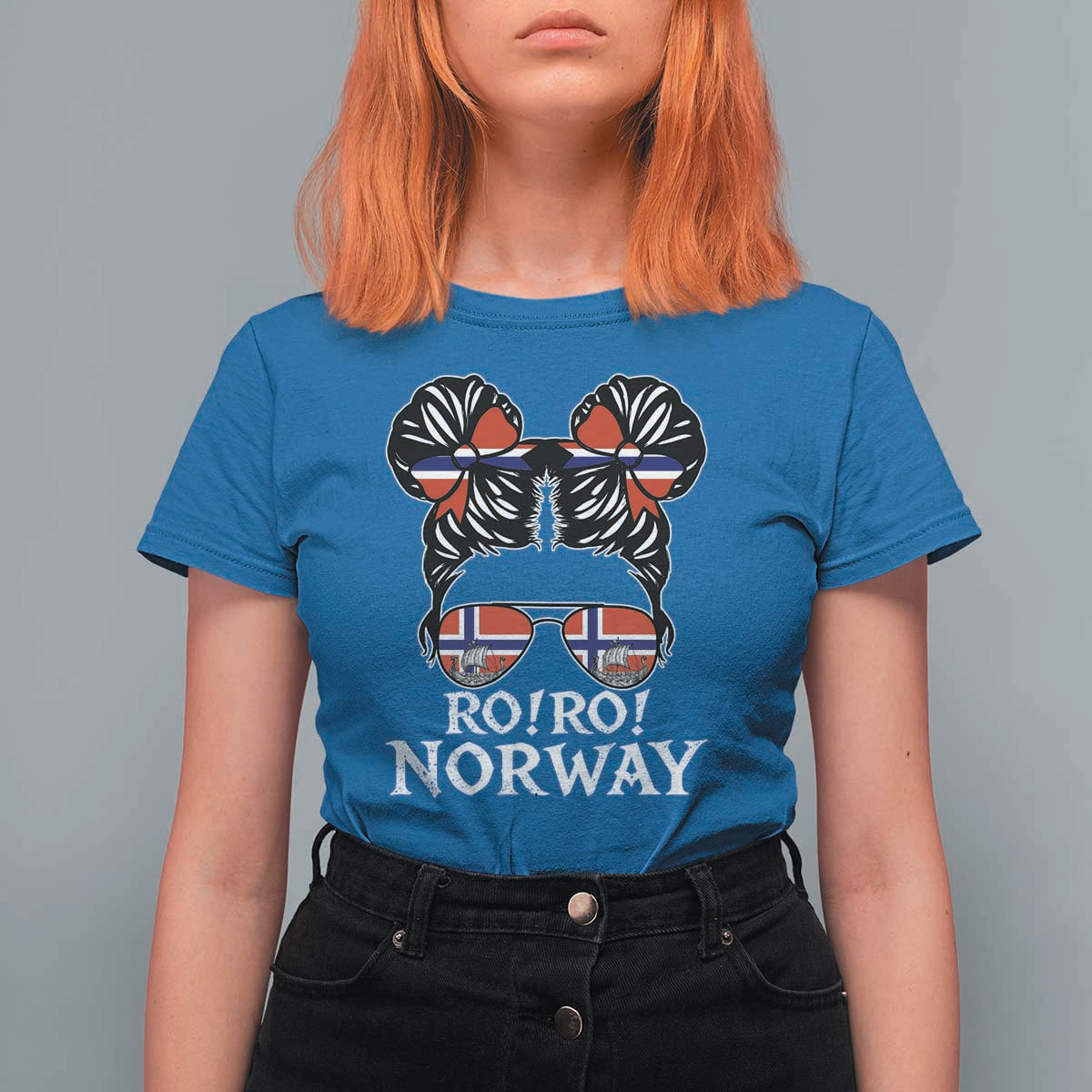 Ro Ro Norwegian Viking Ship Messy Bun Girl T Shirt For Women