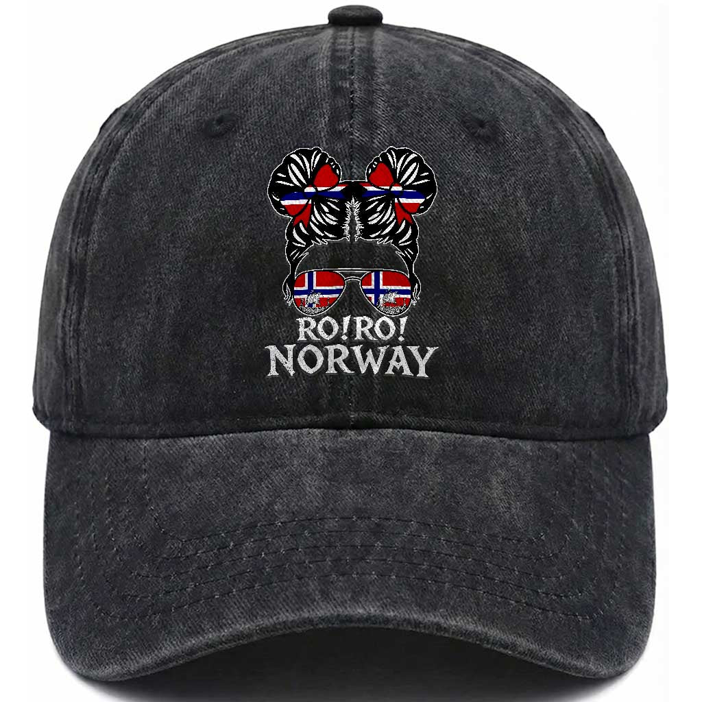 Ro Ro Norwegian Viking Ship Messy Bun Girl Washed Cotton Baseball Cap