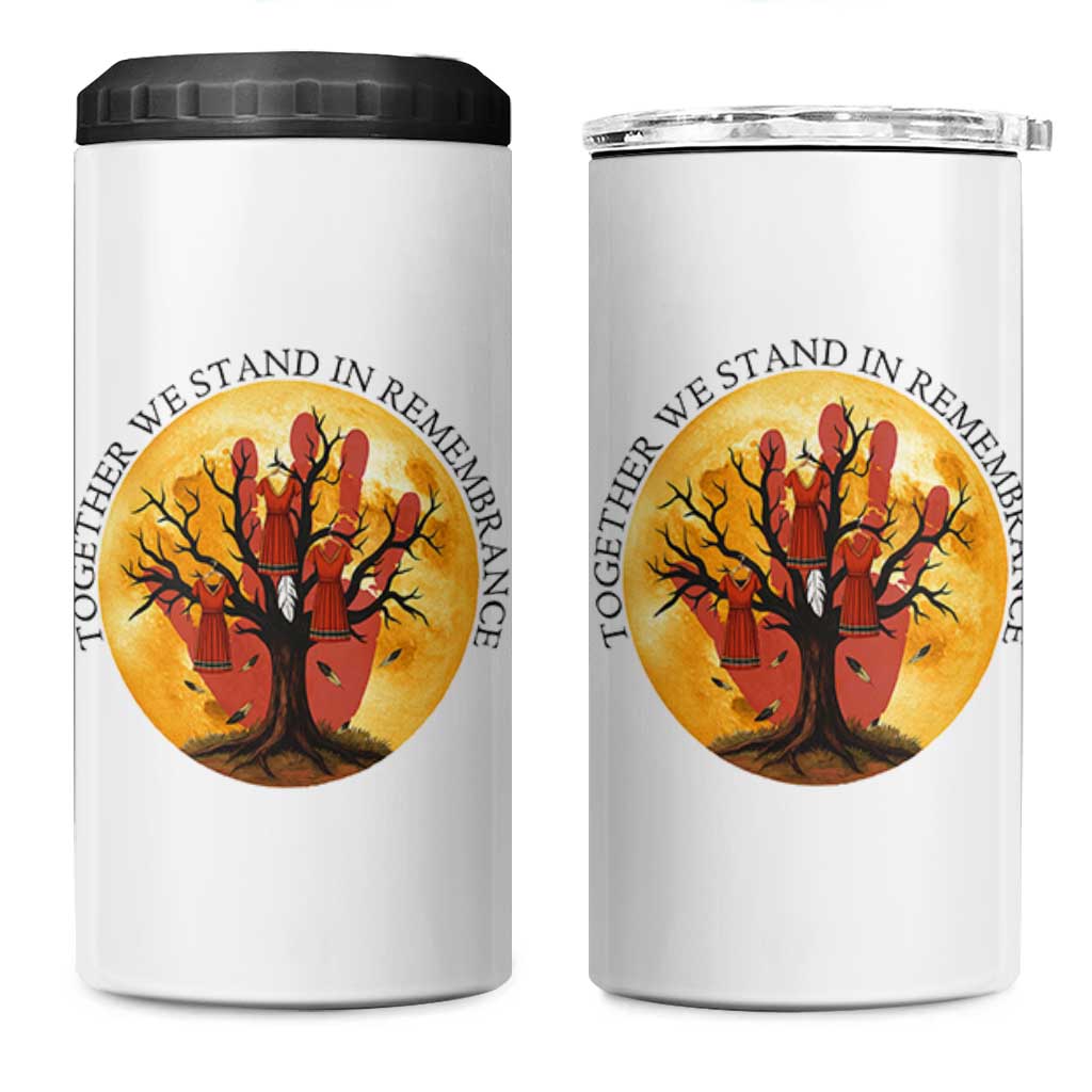 MMIW Red Hand Indigenous Native American 4 in 1 Can Cooler Tumbler Together We Stand In Remembrance