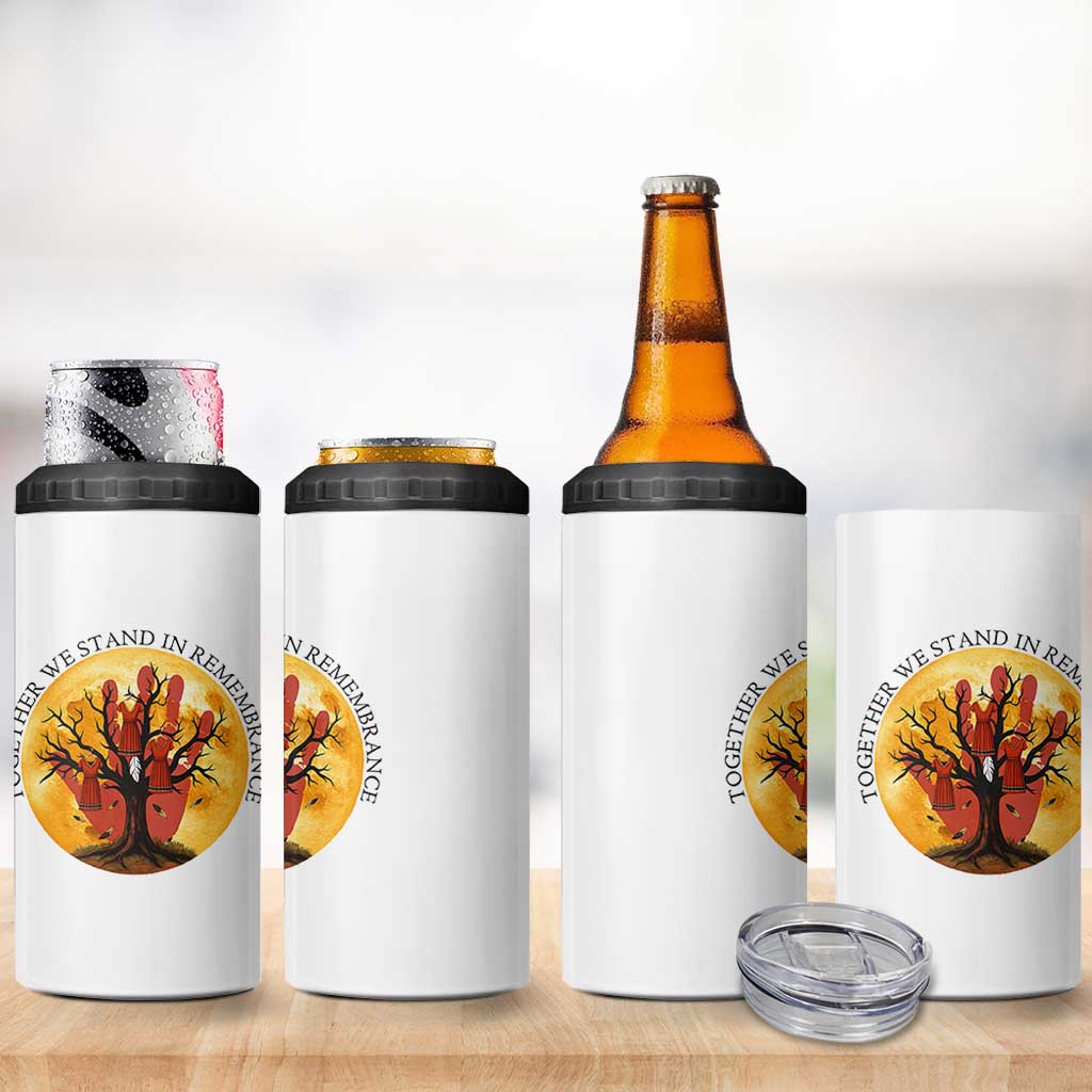 MMIW Red Hand Indigenous Native American 4 in 1 Can Cooler Tumbler Together We Stand In Remembrance