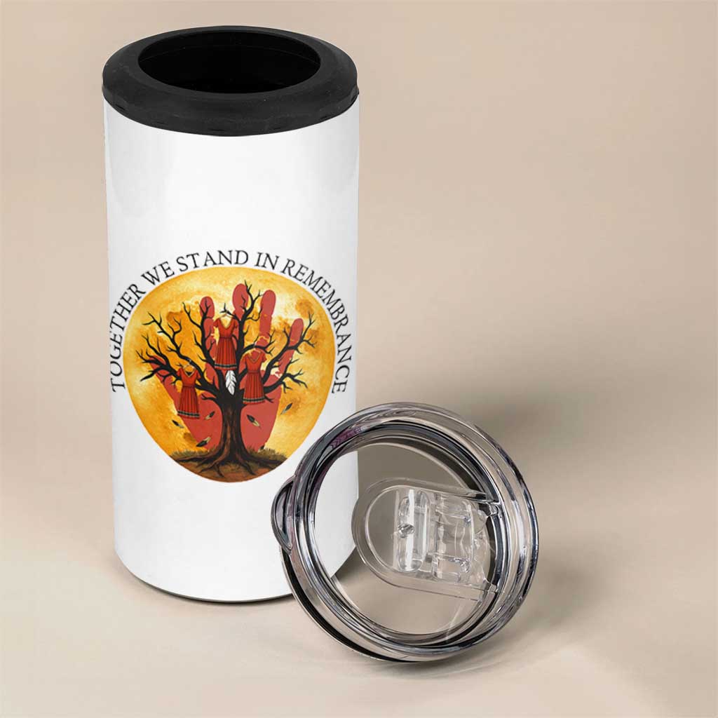 MMIW Red Hand Indigenous Native American 4 in 1 Can Cooler Tumbler Together We Stand In Remembrance