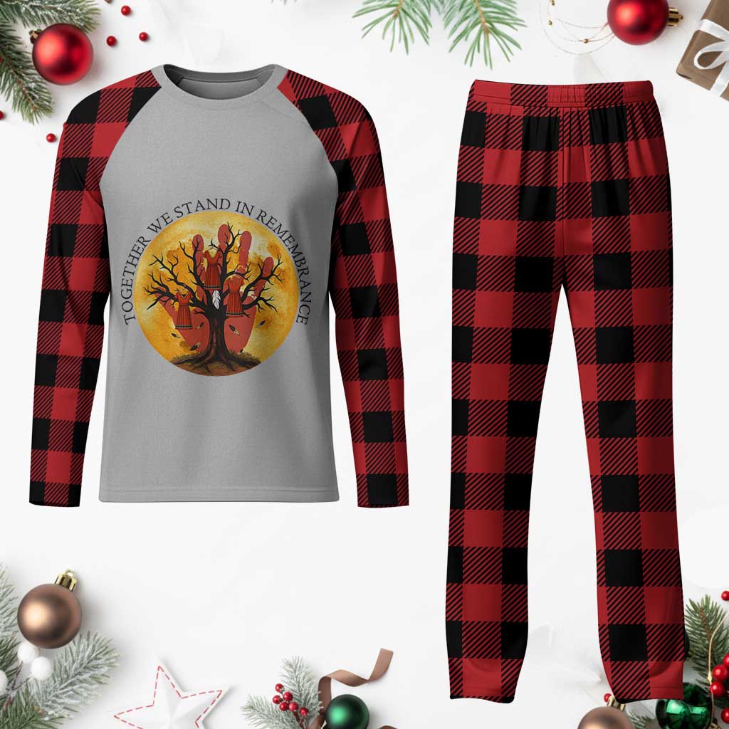 MMIW Red Hand Indigenous Native American Plaid Pajama Set Together We Stand In Remembrance - Wonder Print Shop