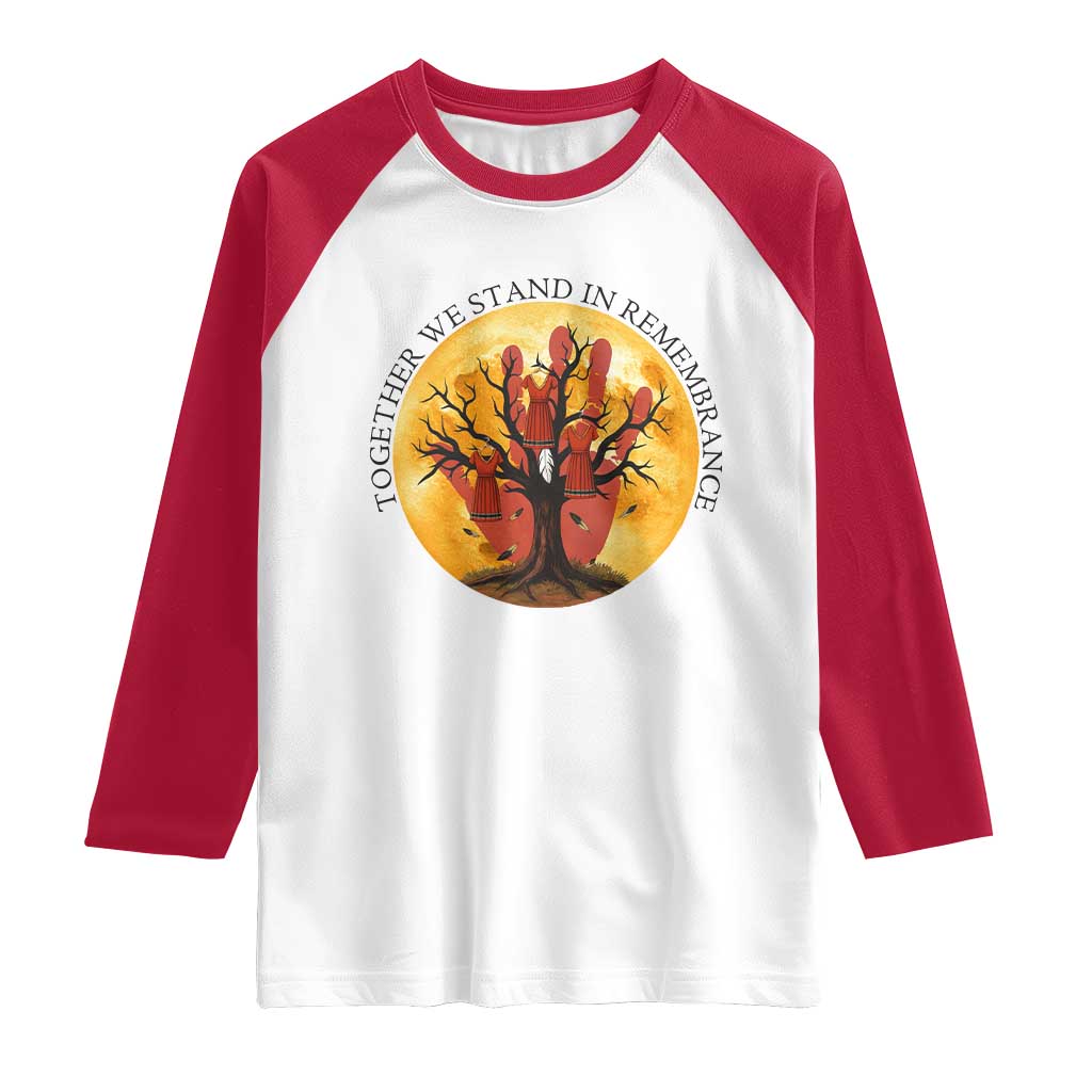 MMIW Red Hand Indigenous Native American Raglan Shirt Together We Stand In Remembrance - Wonder Print Shop