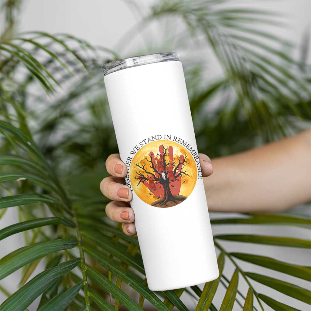 MMIW Red Hand Indigenous Native American Skinny Tumbler Together We Stand In Remembrance