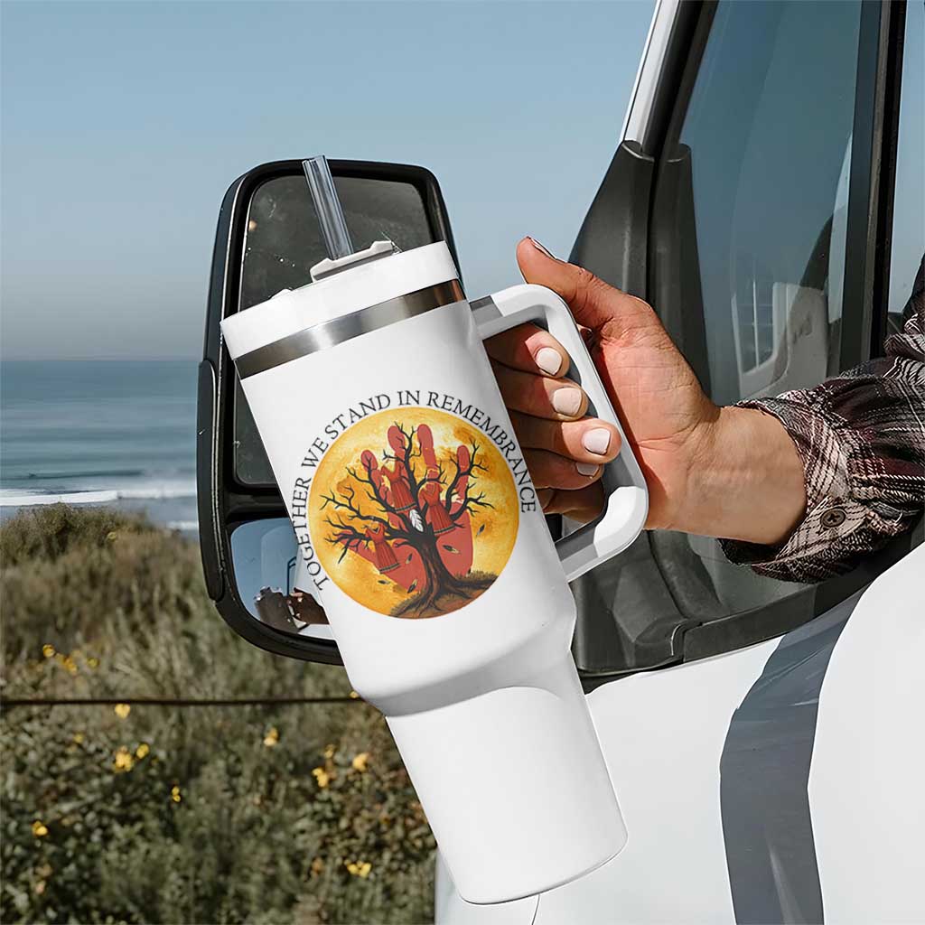 MMIW Red Hand Indigenous Native American Tumbler With Handle Together We Stand In Remembrance