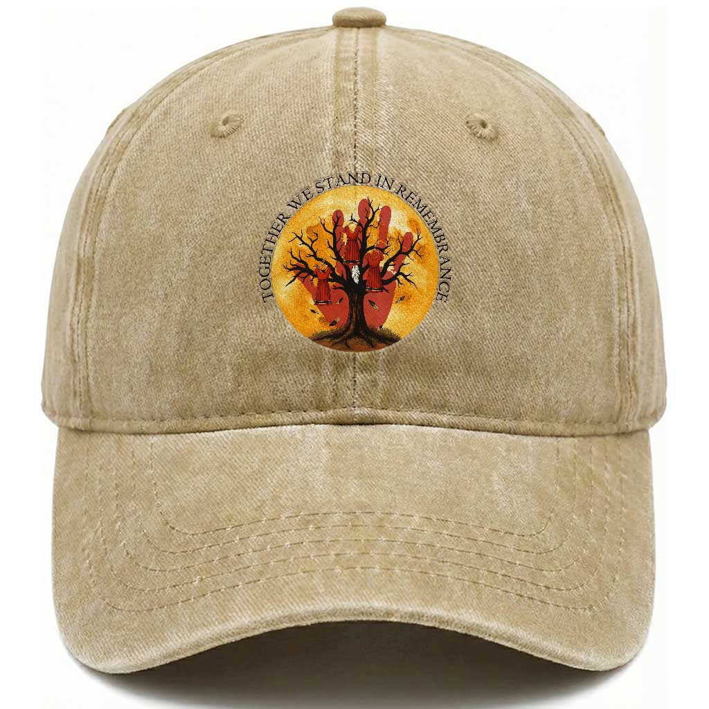 MMIW Red Hand Indigenous Native American Washed Cotton Baseball Cap Together We Stand In Remembrance