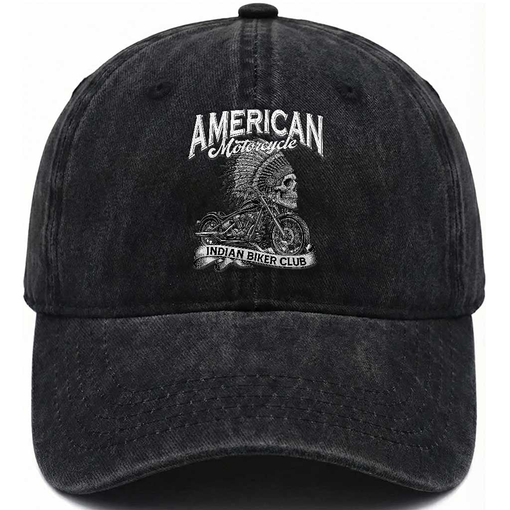 American Mortocycle Indian Native Bikes Club Washed Cotton Baseball Cap