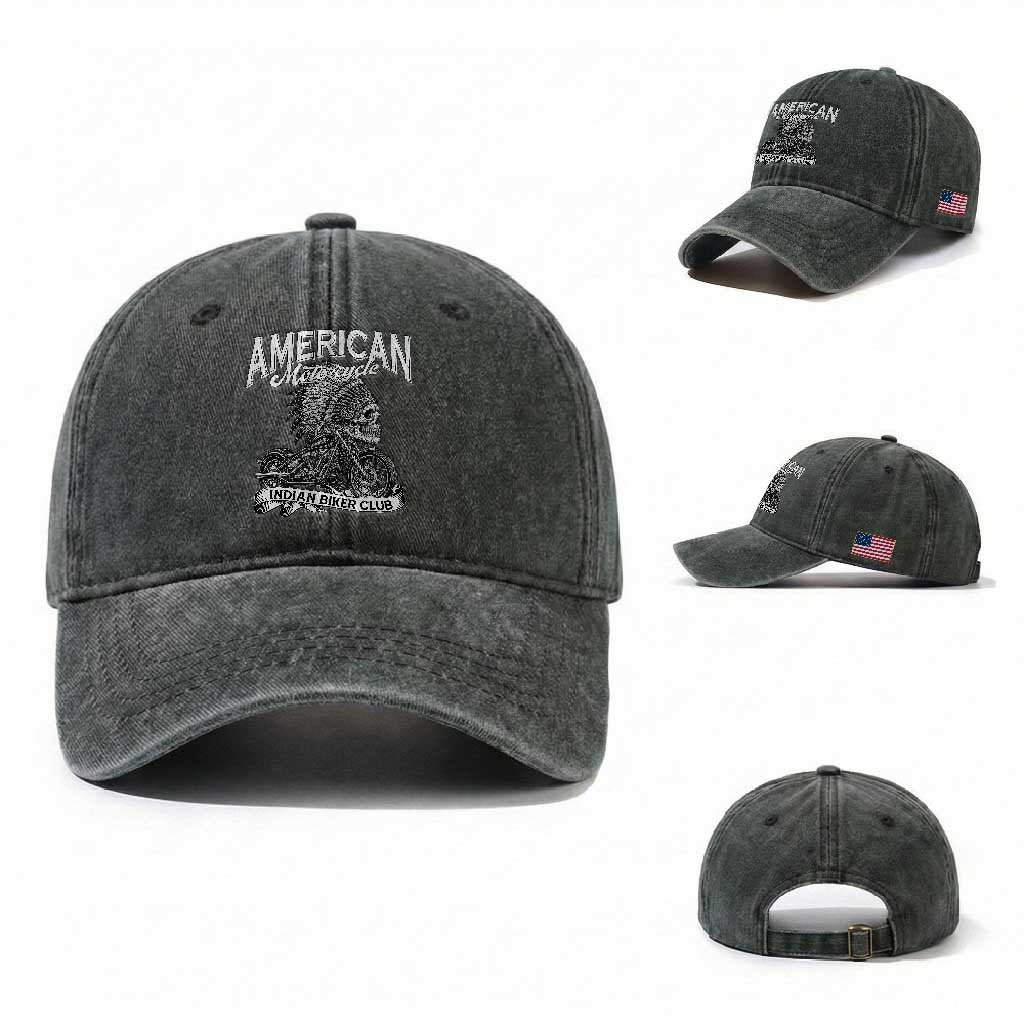 American Mortocycle Indian Native Bikes Club Washed Cotton Baseball Cap