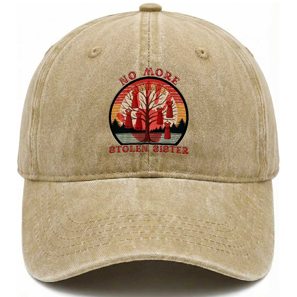 No More Stolen Sister Washed Cotton Baseball Cap Red Hand MMIW Awareness America Native