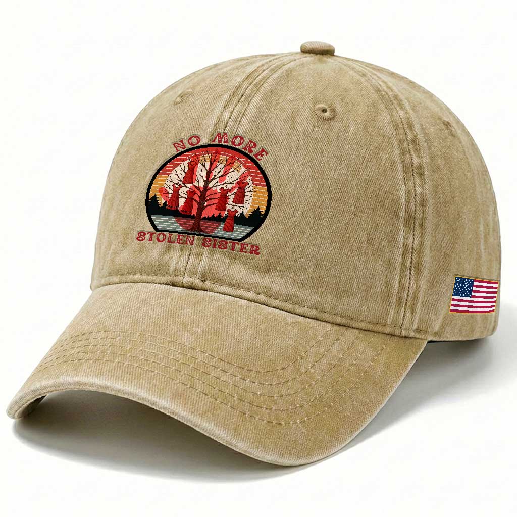 No More Stolen Sister Washed Cotton Baseball Cap Red Hand MMIW Awareness America Native