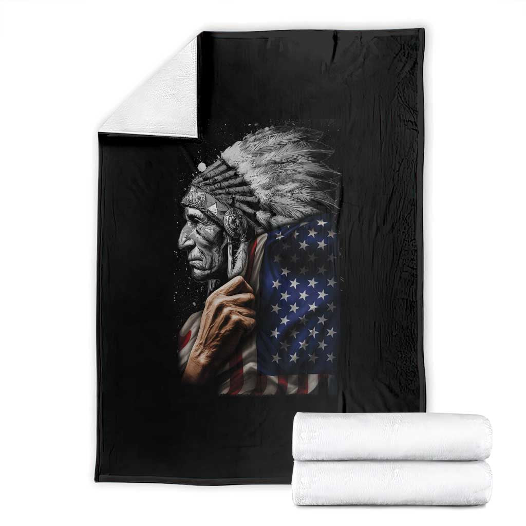 Indian Chief Native American USA Flag Throw Blanket - Wonder Print Shop