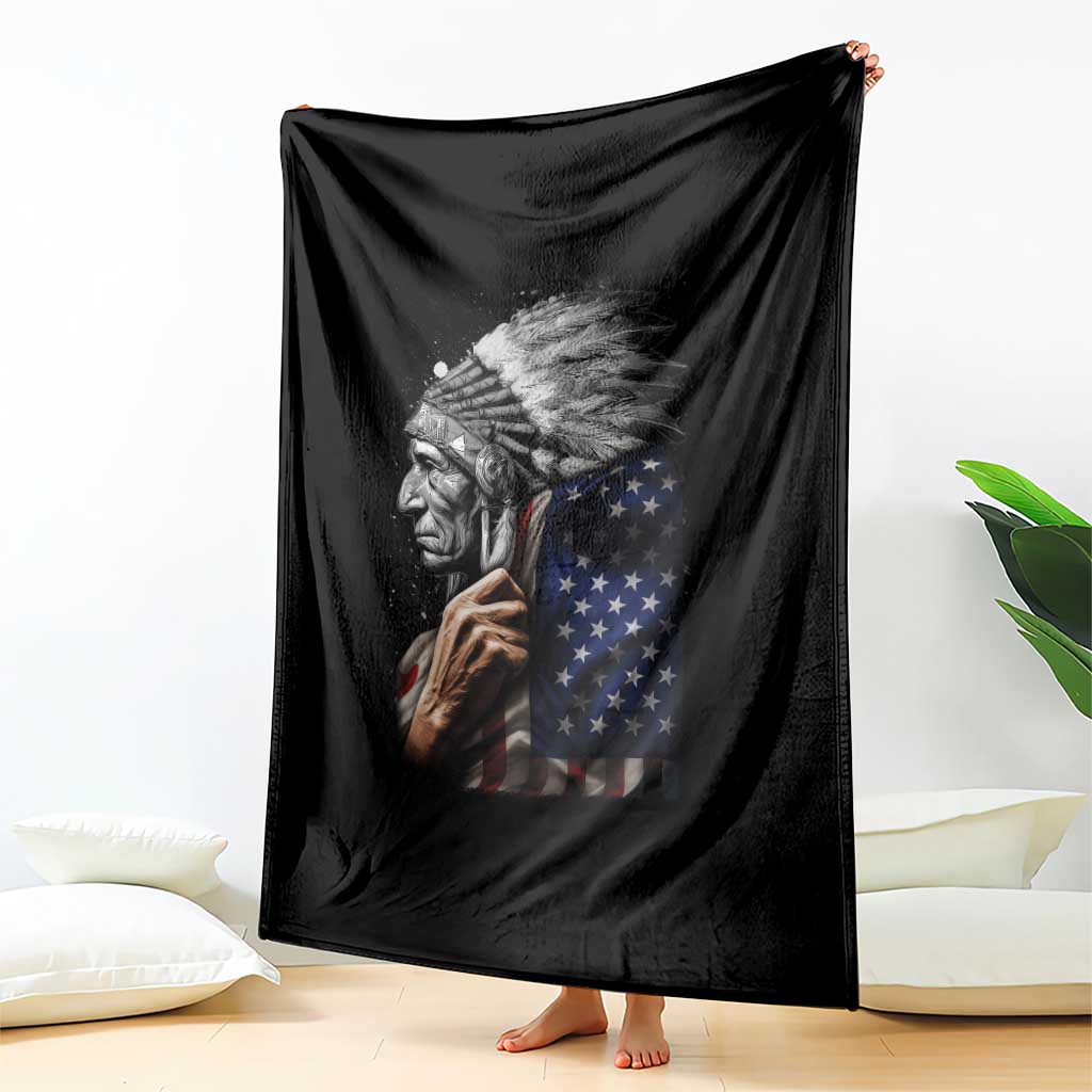 Indian Chief Native American USA Flag Throw Blanket - Wonder Print Shop