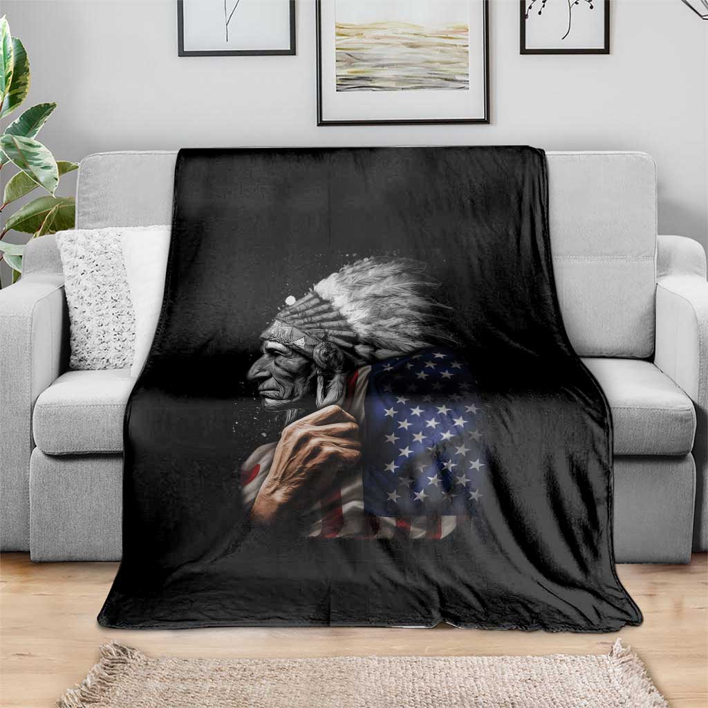 Indian Chief Native American USA Flag Throw Blanket - Wonder Print Shop