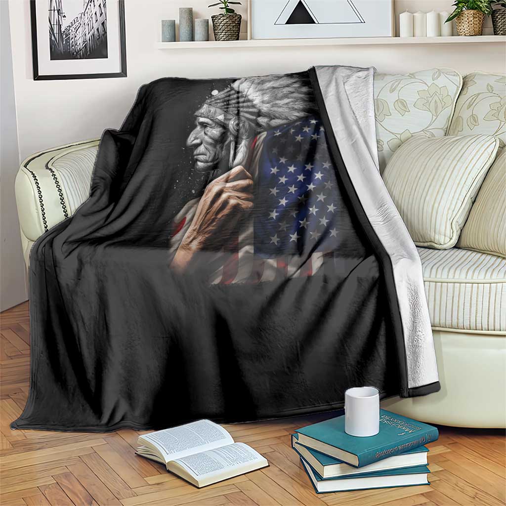 Indian Chief Native American USA Flag Throw Blanket - Wonder Print Shop