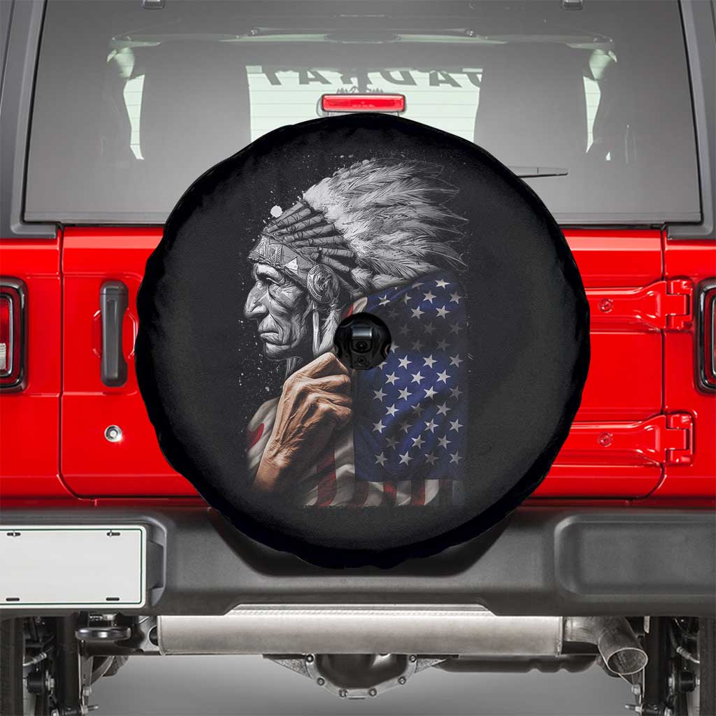 Indian Chief Native American USA Flag Spare Tire Cover - Wonder Print Shop