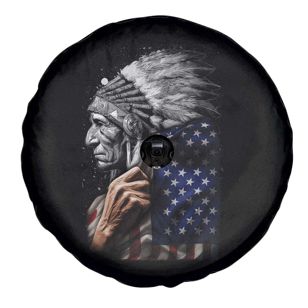 Indian Chief Native American USA Flag Spare Tire Cover - Wonder Print Shop