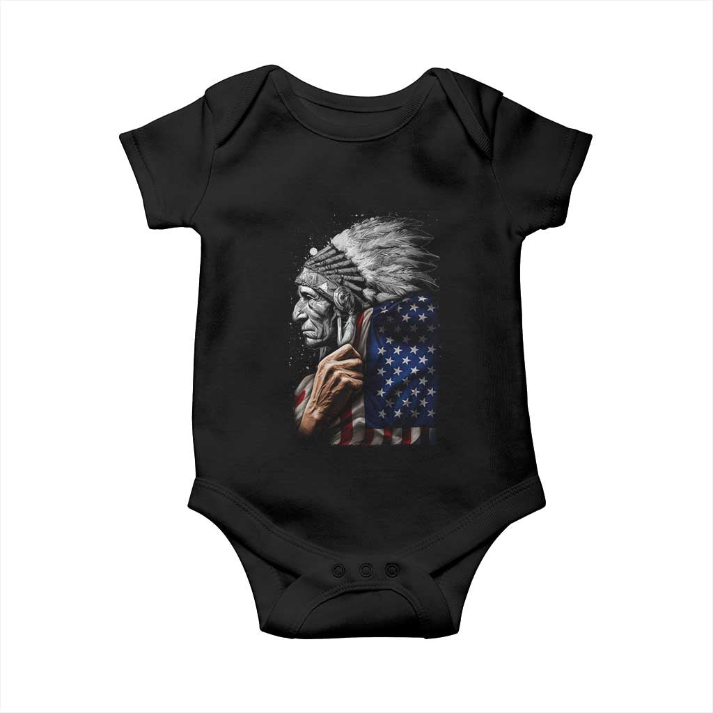 Indian Chief Native American USA Flag Baby Onesie - Wonder Print Shop