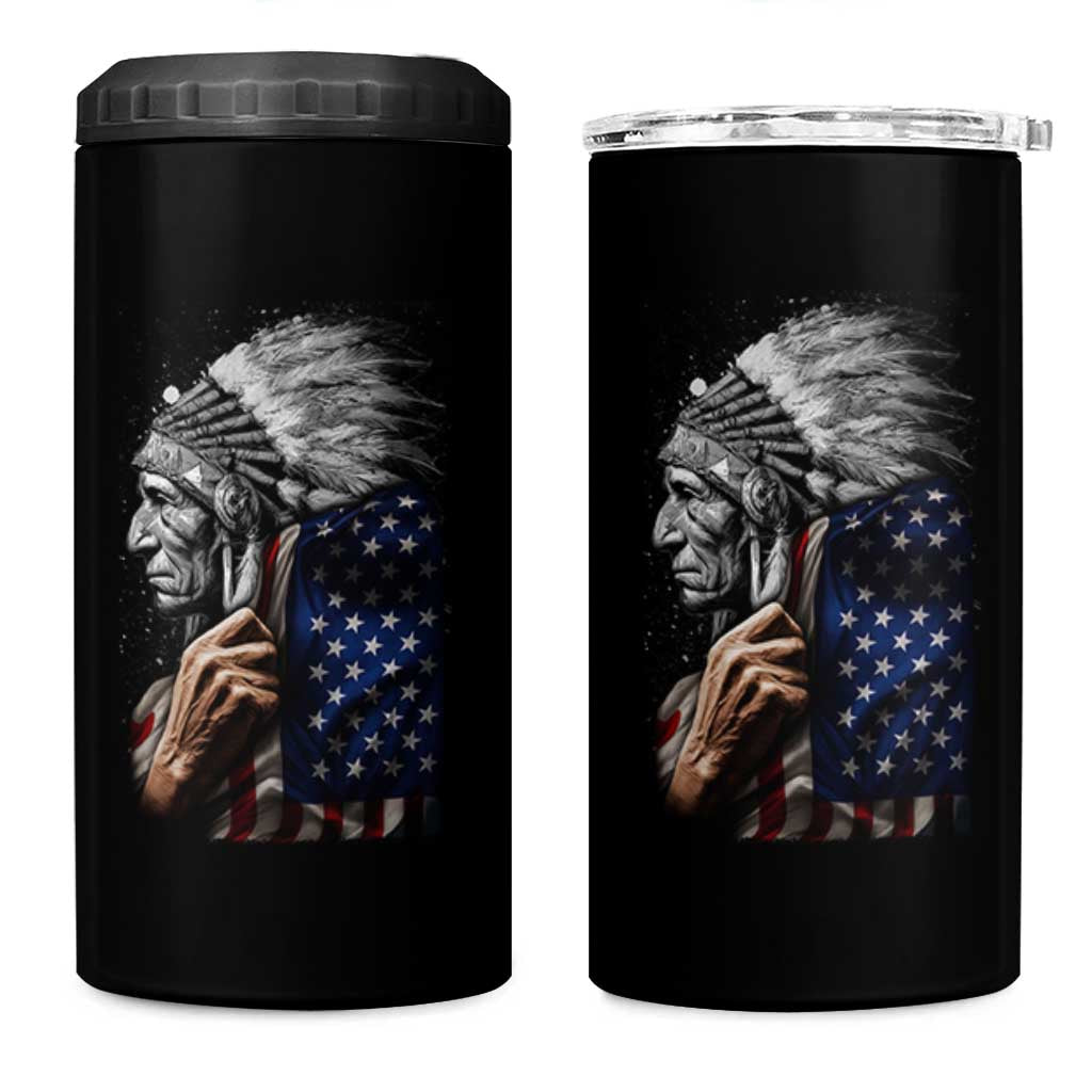 Indian Chief Native American USA Flag 4 in 1 Can Cooler Tumbler