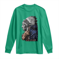 Indian Chief Native American USA Flag Long Sleeve Shirt - Wonder Print Shop