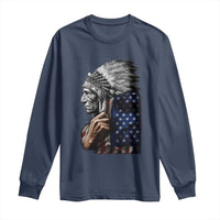 Indian Chief Native American USA Flag Long Sleeve Shirt - Wonder Print Shop