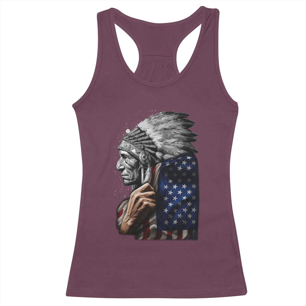 Indian Chief Native American USA Flag Racerback Tank Top - Wonder Print Shop