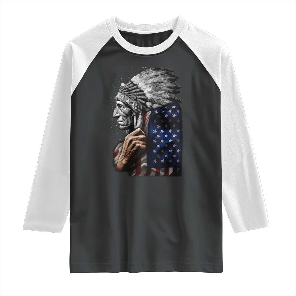 Indian Chief Native American USA Flag Raglan Shirt - Wonder Print Shop