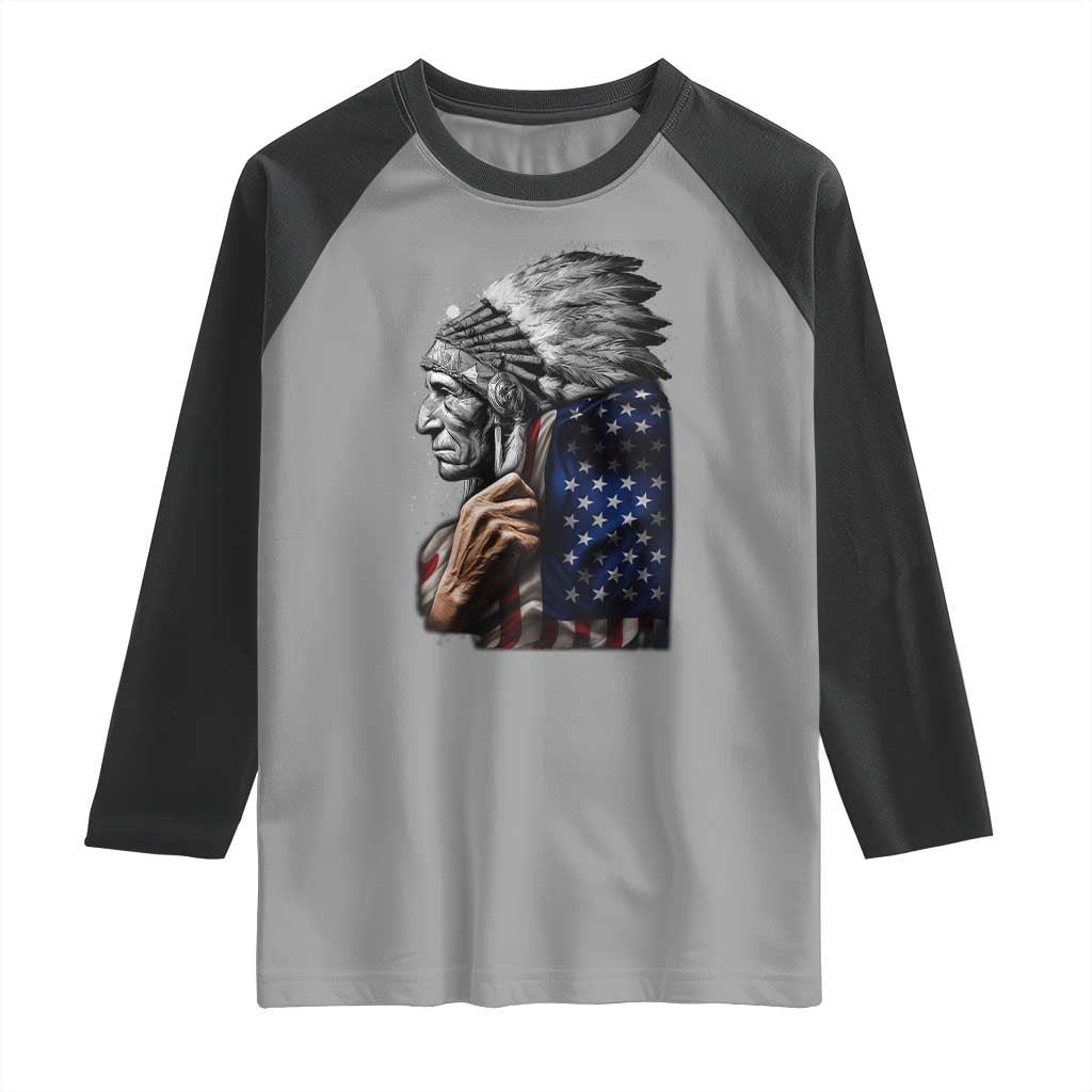 Indian Chief Native American USA Flag Raglan Shirt - Wonder Print Shop