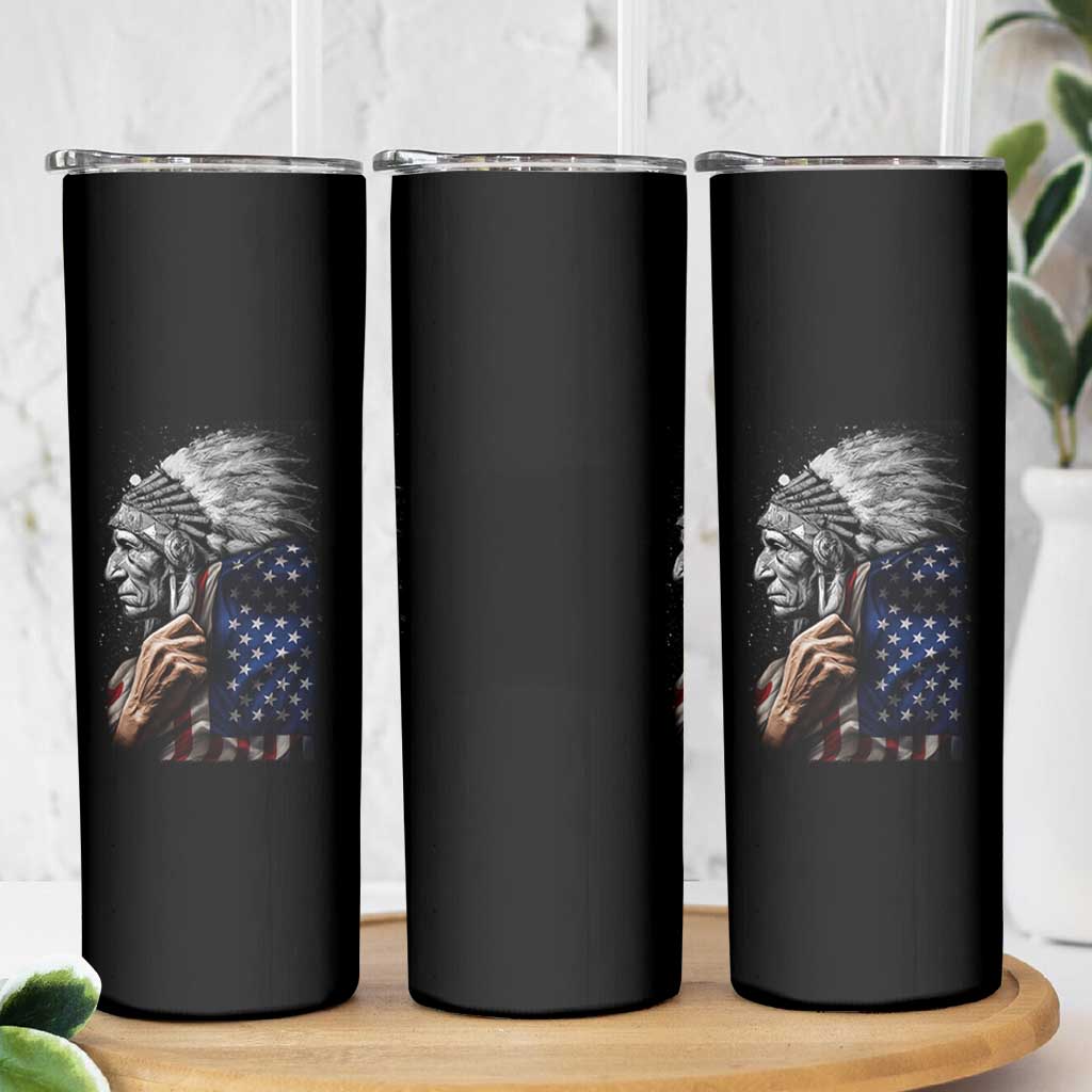 Indian Chief Native American USA Flag Skinny Tumbler