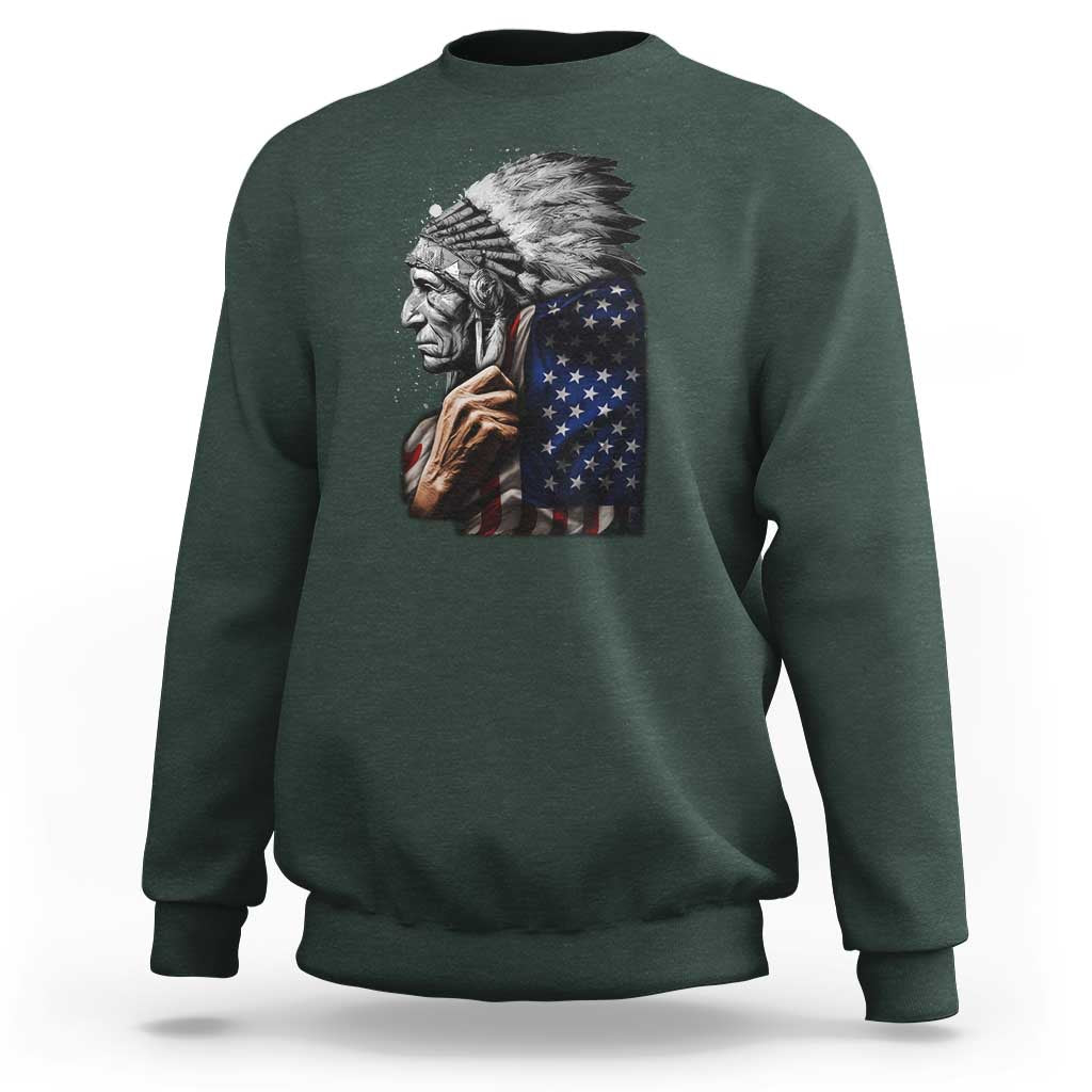 Indian Chief Native American USA Flag Sweatshirt - Wonder Print Shop