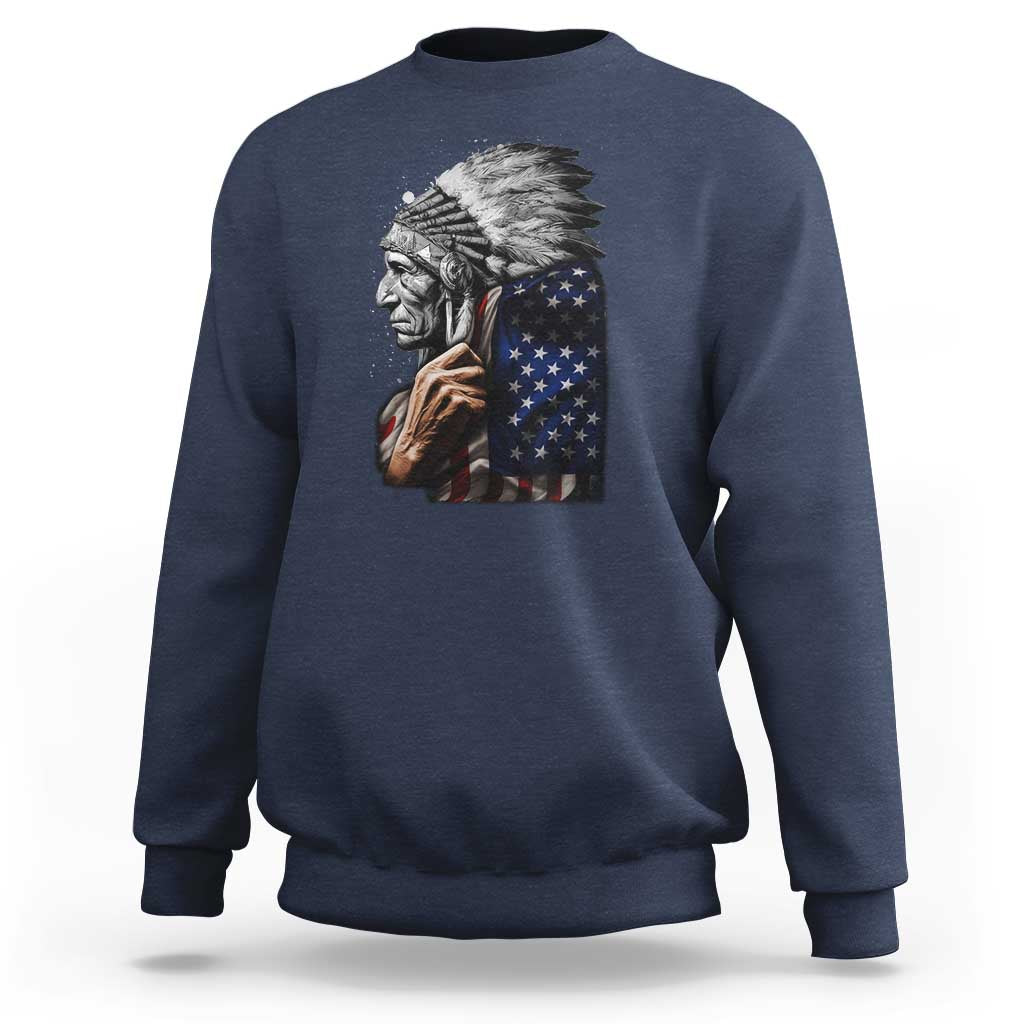 Indian Chief Native American USA Flag Sweatshirt - Wonder Print Shop