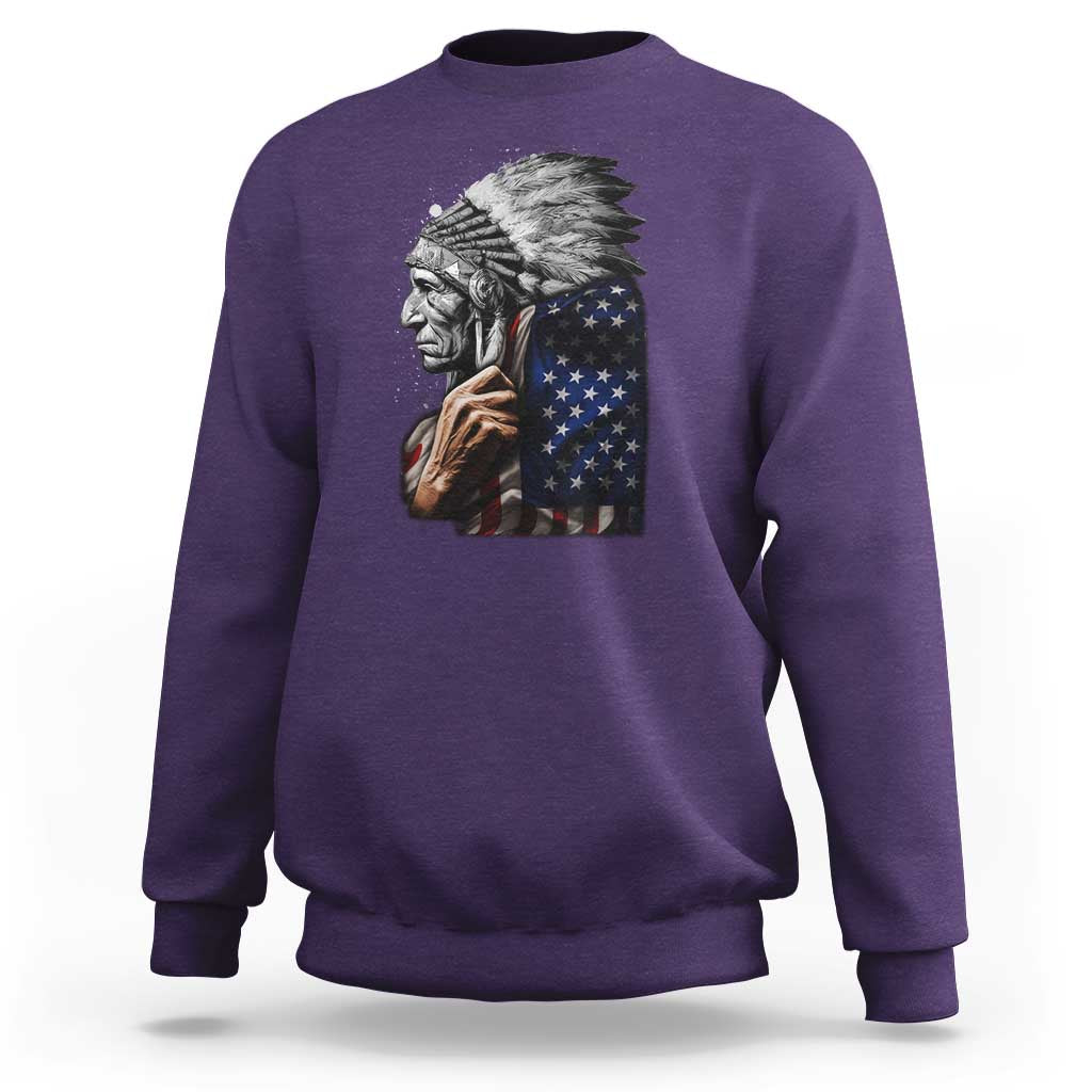 Indian Chief Native American USA Flag Sweatshirt - Wonder Print Shop