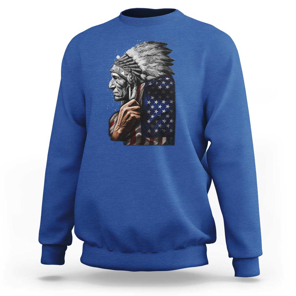 Indian Chief Native American USA Flag Sweatshirt - Wonder Print Shop