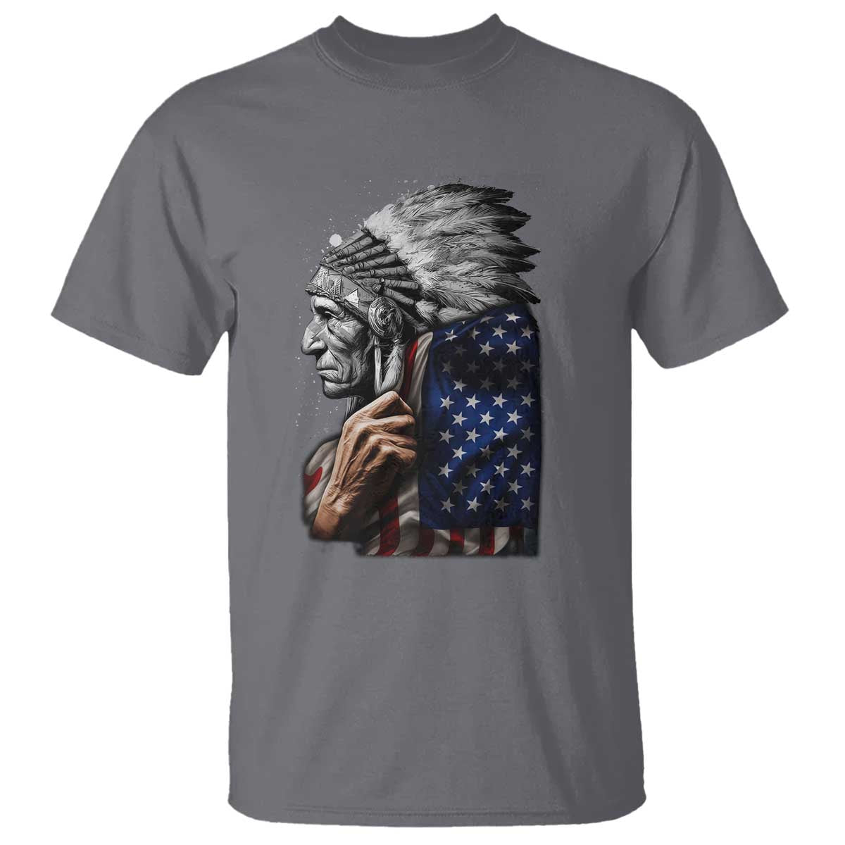 Indian Chief Native American USA Flag T Shirt - Wonder Print Shop
