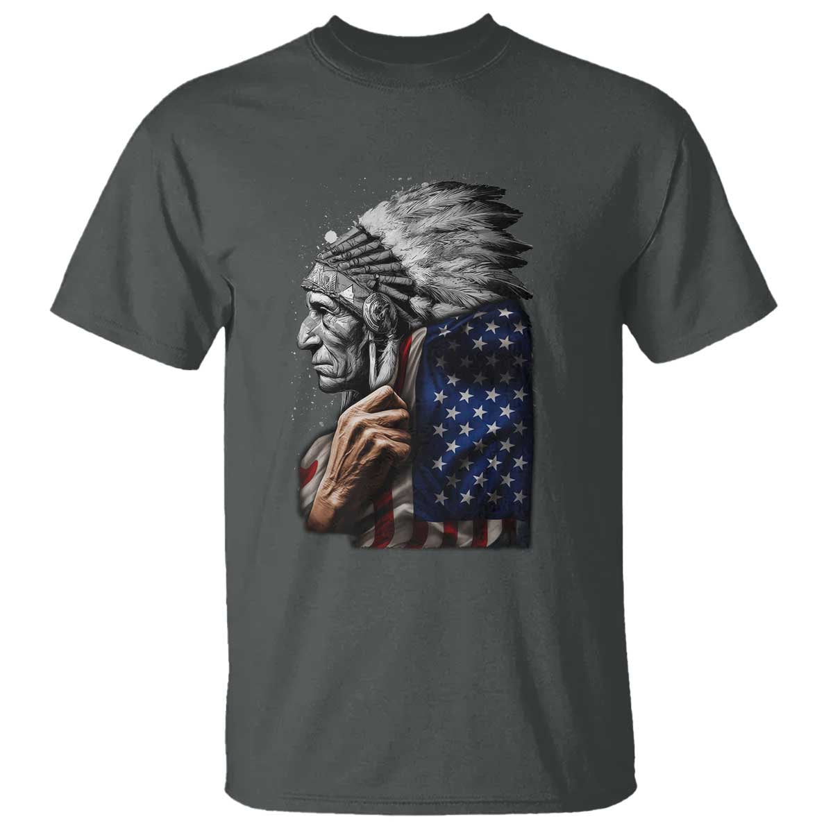 Indian Chief Native American USA Flag T Shirt - Wonder Print Shop
