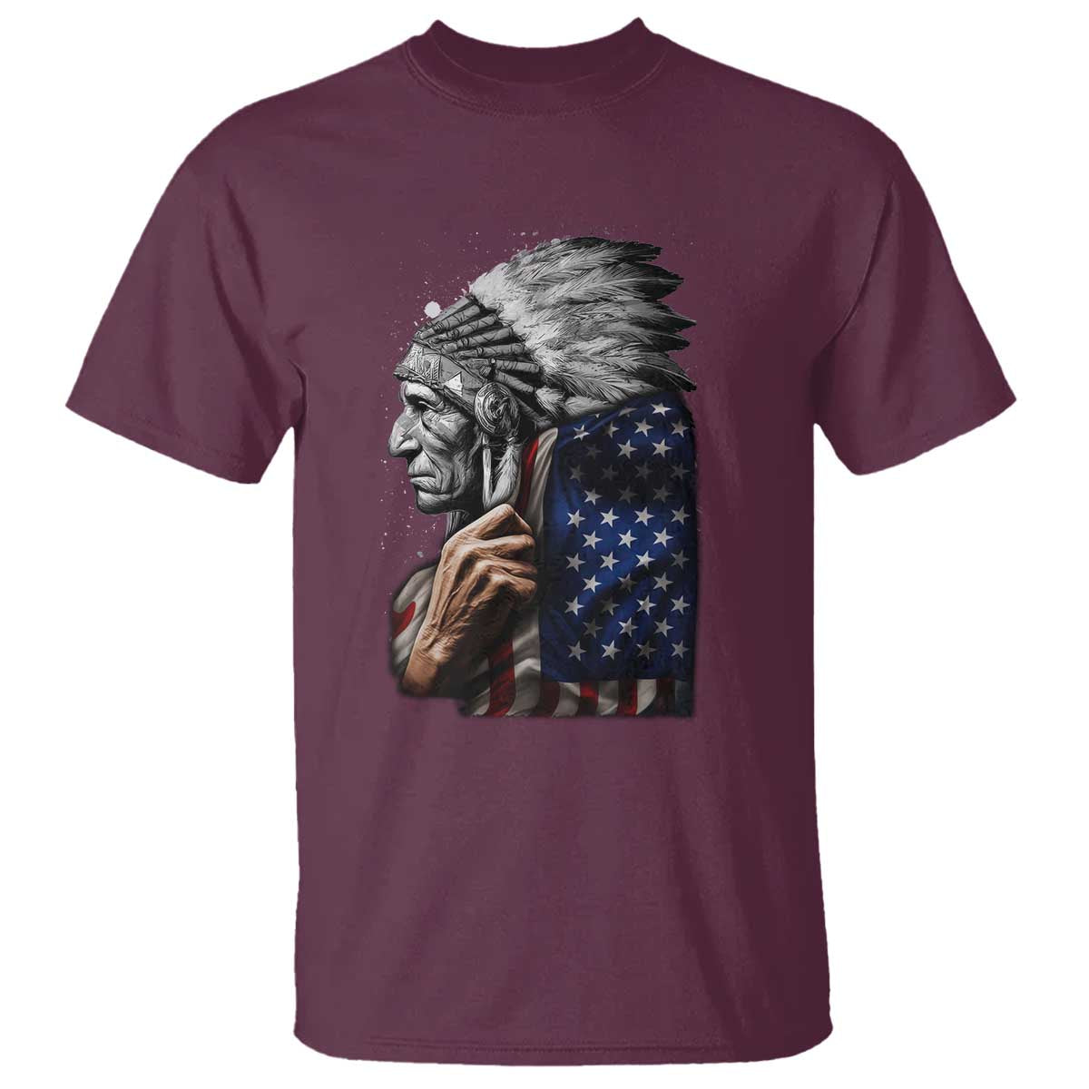 Indian Chief Native American USA Flag T Shirt - Wonder Print Shop